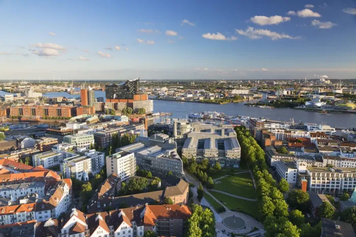Framed Print : View of Elbphilharmonie, harbour and Elbe River, Hamburg, Germany Framed Print : View of Elbphilharmonie, harbour and Elbe River, Hamburg, Germany
