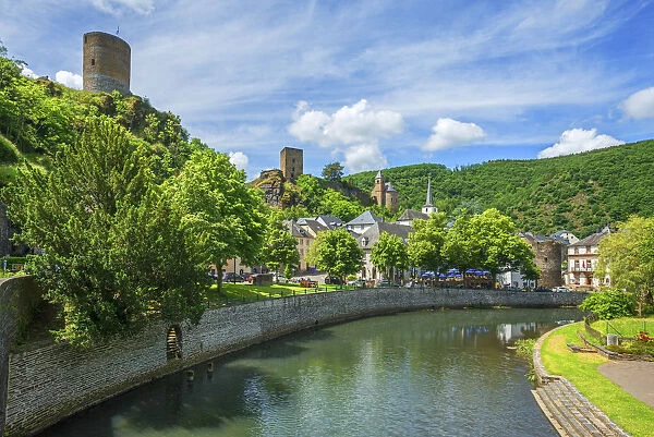 View at Esch-sure-Sure with castle, Kanton Wiltz, Luxembourg
