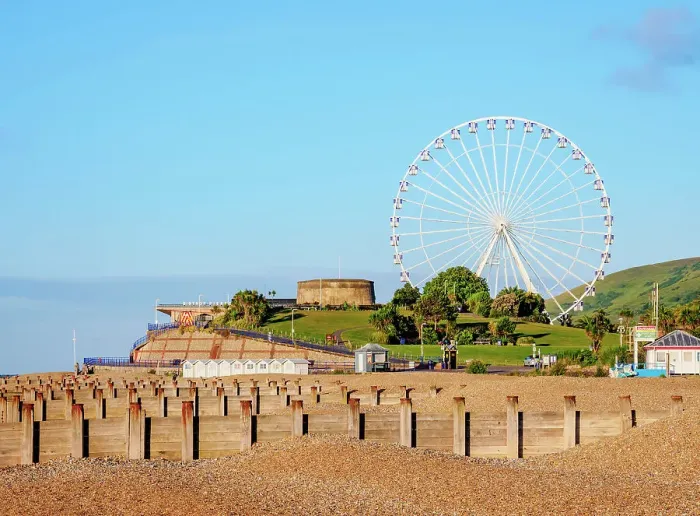 Framed Print : View towards Ferris Wheel and Martello Tower, Eastbourne, East Sussex, England, United Kingdom Framed Print : View towards Ferris Wheel and Martello Tower, Eastbourne, East Sussex, England, United Kingdom