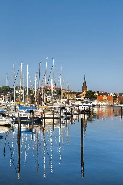 View over Flensburg fjord towards the city, Flensburg, Baltic coast, Schleswig-Holstein