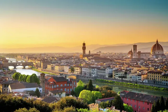 Framed Print : View over Florence with the Dome and Cathedral of Florence, Arno River Florence, Tuscany, Italy
