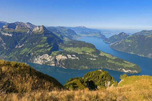 View from Fronalpstock on Lake Lucerne in the morning, Morschach, canton Schwyz