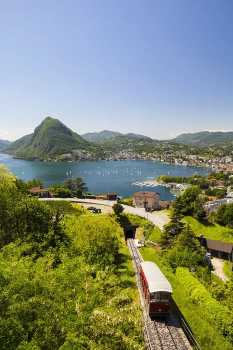 Framed Print : View over Funicular Railway and Lugano from Monte Bre, Lake Lugano, Ticino, Switzerland Framed Print : View over Funicular Railway and Lugano from Monte Bre, Lake Lugano, Ticino, Switzerland