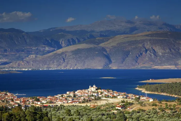 Framed Print : View over Galaxidi & Korinthian Gulf, Greece Framed Print : View over Galaxidi & Korinthian Gulf, Greece