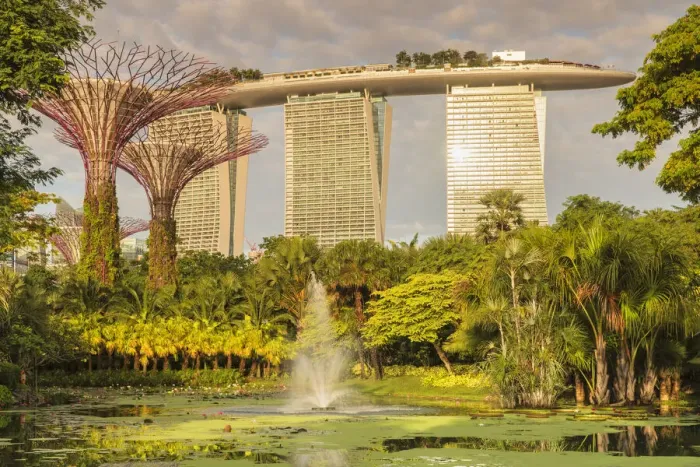 Framed Print : View from Gardens by the Bay to Marina Bay Sands Hotel, Gardens by the Bay Framed Print : View from Gardens by the Bay to Marina Bay Sands Hotel, Gardens by the Bay