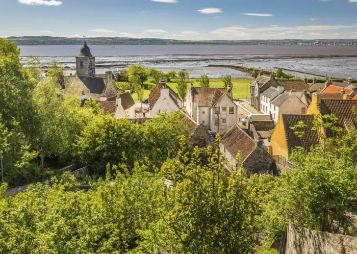 Framed Print : View across the gardens to the village of Culross, Fife, Scotland, Great Britain Framed Print : View across the gardens to the village of Culross, Fife, Scotland, Great Britain