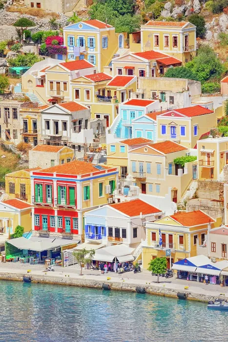 Framed Print : View of Gialos Harbour, Gialos, Symi Island, Dodecanese Islands, Greece