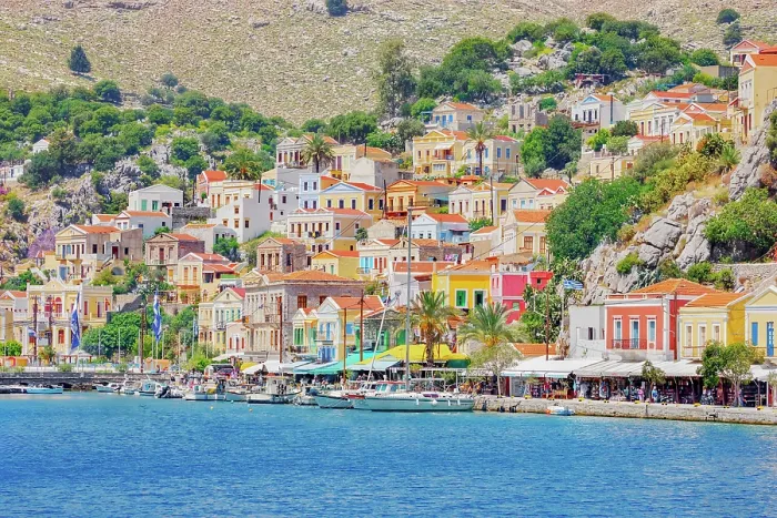 Framed Print : View of Gialos Harbour, Gialos, Symi Island, Dodecanese Islands, Greece Framed Print : View of Gialos Harbour, Gialos, Symi Island, Dodecanese Islands, Greece