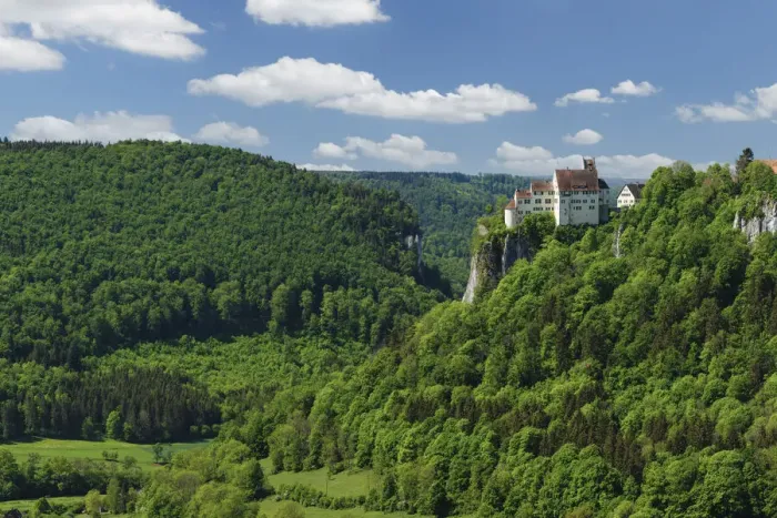Framed Print : View from Glastragerfels Rock to Werenwag Castle, Danube Valley, Swabian Jura, Baden-Wurttemberg, Germany Framed Print : View from Glastragerfels Rock to Werenwag Castle, Danube Valley, Swabian Jura, Baden-Wurttemberg, Germany