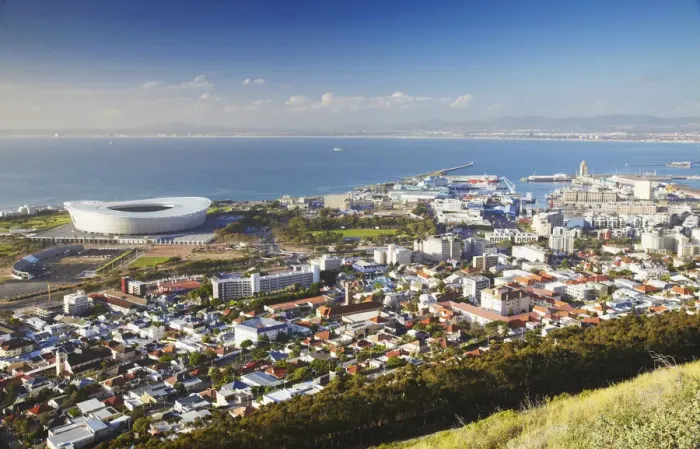 Framed Print : View of Green Point Stadium and Victoria and Alfred Waterfront, Cape Town, Western Cape Framed Print : View of Green Point Stadium and Victoria and Alfred Waterfront, Cape Town, Western Cape