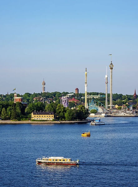 View towards the Grona Lund Amusement Park, Stockholm, Stockholm County, Sweden