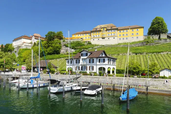 Framed Print : View from the harbour to the State Winery, Meersburg, Upper Swabia, Baden-Wurttemberg, Germany Framed Print : View from the harbour to the State Winery, Meersburg, Upper Swabia, Baden-Wurttemberg, Germany