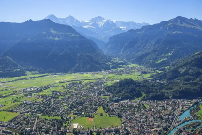 Framed Print : View from Harder Kulm at Interlaken and Eiger, Monch and Jungfrau, Berner Oberland, Canton Berne, Switzerland Framed Print : View from Harder Kulm at Interlaken and Eiger, Monch and Jungfrau, Berner Oberland, Canton Berne, Switzerland