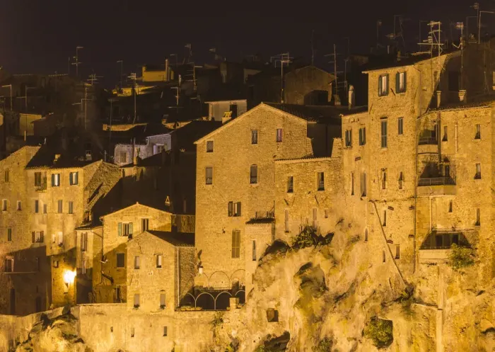 Framed Print : View on the historic part of Pitigliano village at night. Pitigliano, Grosseto province Framed Print : View on the historic part of Pitigliano village at night. Pitigliano, Grosseto province