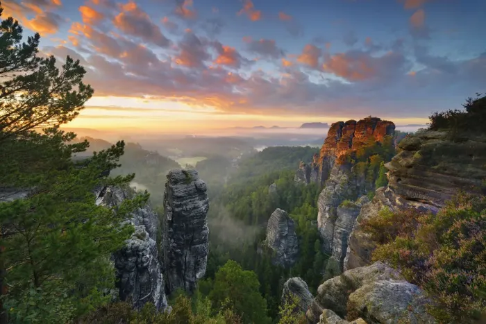 Framed Print : View of the Hoellenhund and gans rocks in the Elbe Sandstone Mountains Framed Print : View of the Hoellenhund and gans rocks in the Elbe Sandstone Mountains
