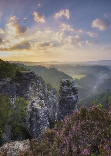 View of the Hoellenhund, sandstone rocks in the Elbe Sandstone Mountains