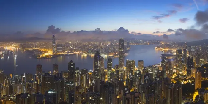 Framed Print : View of Hong Kong Island skyline at dawn, Hong Kong, China Framed Print : View of Hong Kong Island skyline at dawn, Hong Kong, China