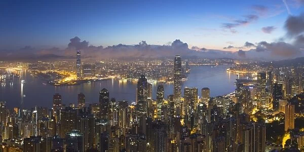 View of Hong Kong Island skyline at dawn, Hong Kong, China
