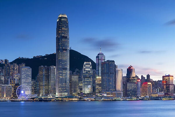 View of Hong Kong Island skyline at dusk, Hong Kong, China