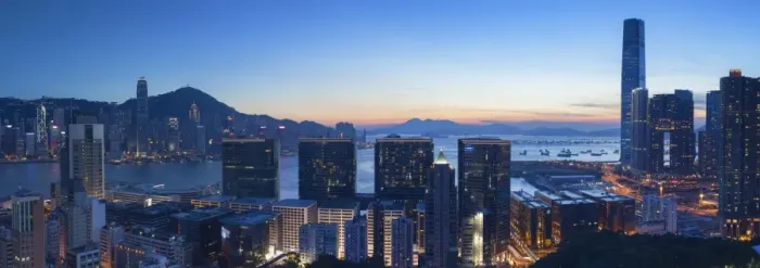 Framed Print : View of Hong Kong Island and Tsim Sha Tsui skylines at sunset, Hong Kong Framed Print : View of Hong Kong Island and Tsim Sha Tsui skylines at sunset, Hong Kong
