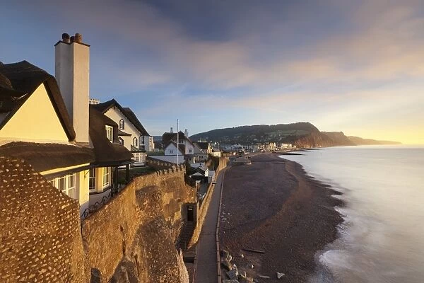 View of houses overlooking Sidmouth seafront, Sidmouth, Devon, England. Winter