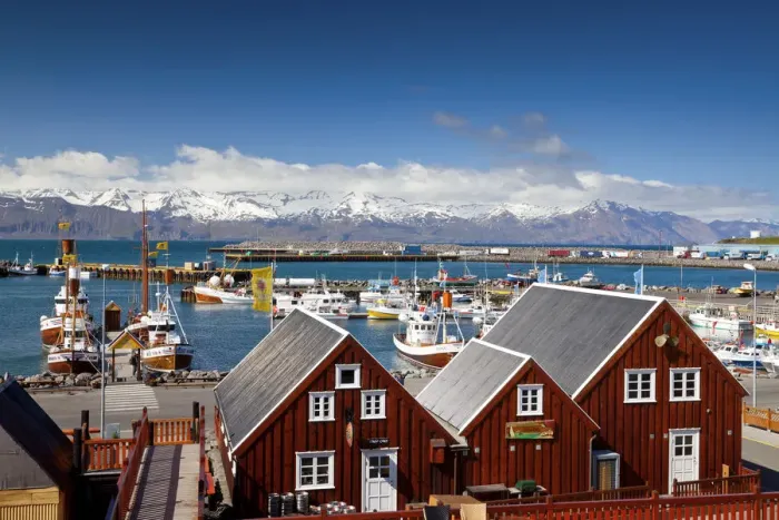 Framed Print : View over Husavik Harbour, Iceland Framed Print : View over Husavik Harbour, Iceland
