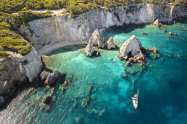 View of I Pagliai beach and cove on Isola san Domino. Tremiti Islands, Foggia district, Puglia, Italy