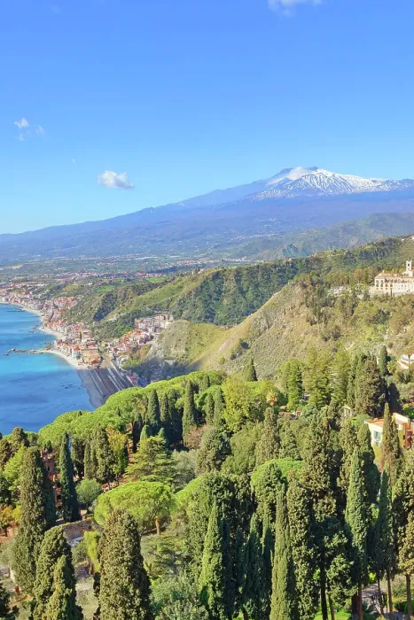 Framed Print : View of the Ionian coast and mount Etna in the distance, Taormina, Sicily, Italy Framed Print : View of the Ionian coast and mount Etna in the distance, Taormina, Sicily, Italy