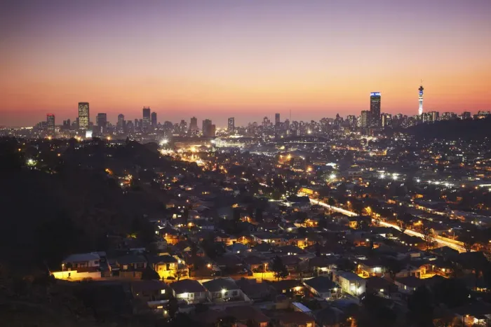 Framed Print : View of Johannesburg skyline at sunset, Gauteng, South Africa Framed Print : View of Johannesburg skyline at sunset, Gauteng, South Africa