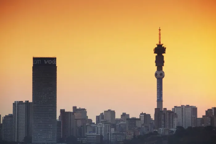 Framed Print : View of Johannesburg skyline at sunset, Gauteng, South Africa Framed Print : View of Johannesburg skyline at sunset, Gauteng, South Africa