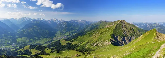 Framed Print : View of Kander Valley and mountains from Niesen mountain, Canton of Bern, Switzerland