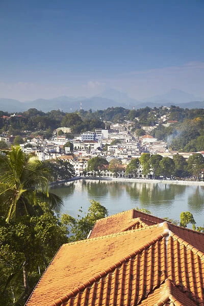 View over Kandy Lake and city centre, Kandy, Sri Lanka
