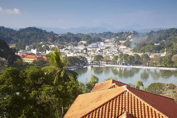 View over Kandy Lake and city centre, Kandy, Sri Lanka