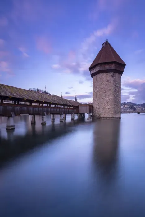 Framed Print : View of the Kapellbrucke bridge and the Wasserturm at sunset reflected on the Reuss river. Lucerne, canton of Lucerne, Switzerland Framed Print : View of the Kapellbrucke bridge and the Wasserturm at sunset reflected on the Reuss river. Lucerne, canton of Lucerne, Switzerland