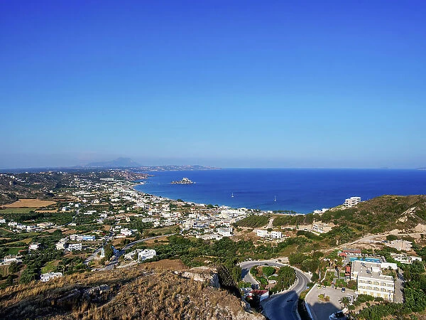 View towards the Kastri Island, Kamari Bay, Kos Island, Dodecanese, Greece