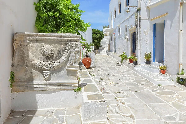 View of Kastro village including ancient Greece stone reliefs, Kastro, Sifnos Island, Cyclades Islands, Greece