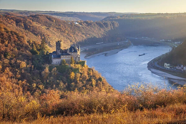 View of Katz Castle, Loreley and the Middle Rhine Valley near St