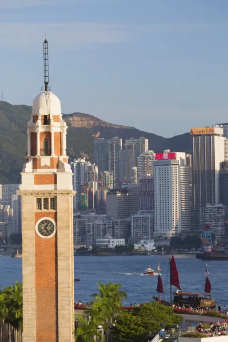 Framed Print : View of Former KCR clock tower and Hong Kong Island skyline, Hong Kong, China Framed Print : View of Former KCR clock tower and Hong Kong Island skyline, Hong Kong, China