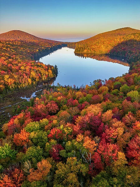View over Kettle Pond in Autumn, Vermont, New England, USA