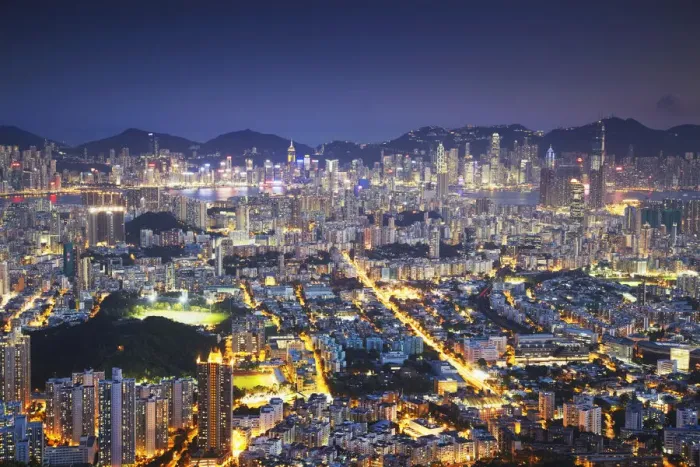 Framed Print : View of Kowloon and Hong Kong Island from Lion Rock at dusk, Hong Kong, China