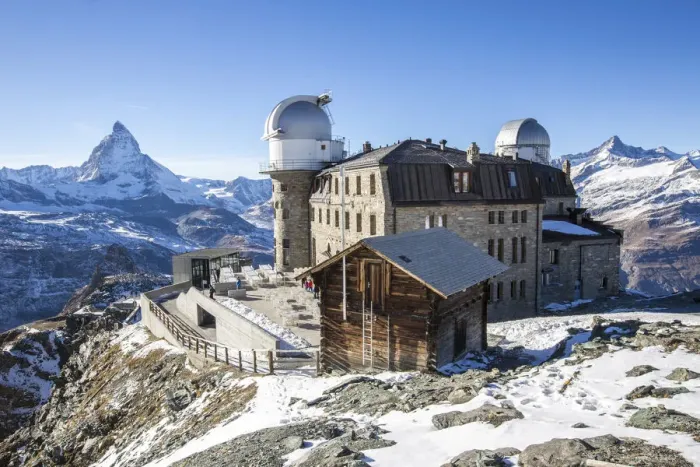 Framed Print : View of Kulmhotel Gornergrat in front of Mountain Matterhorn Framed Print : View of Kulmhotel Gornergrat in front of Mountain Matterhorn