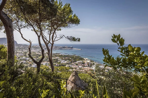 View from La Mortella garden in Forio on San Francesco, Ischia Island, Gulf of Naples