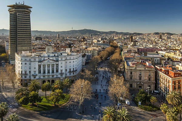 Top view over La Rambla street, Barcelona, Catalonia, Spain
