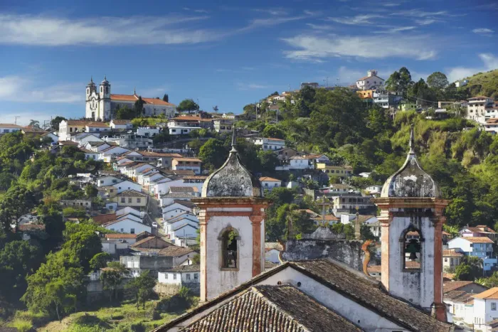 Framed Print : View of Our Lady of Carmo and Santa Efigenia dos Pretos churches, Ouro Preto (UNESCO