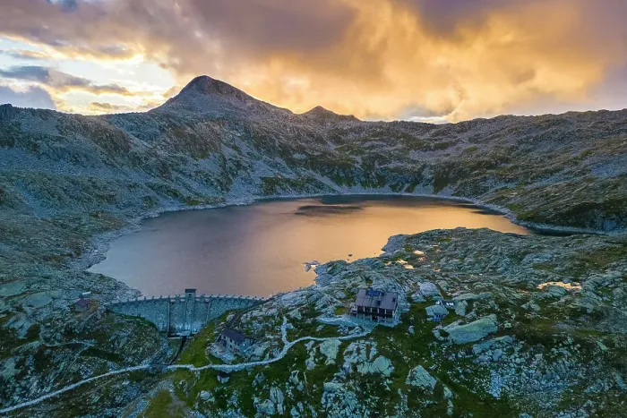 Framed Print : View of the Lago della Vacca at sunset. Breno, Valle del Caffaro, Adamello park, Val Camonica, Brescia district, Lombardy, Italy Framed Print : View of the Lago della Vacca at sunset. Breno, Valle del Caffaro, Adamello park, Val Camonica, Brescia district, Lombardy, Italy
