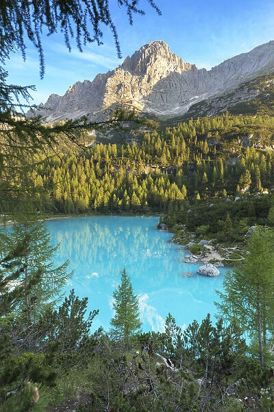View of Lake Sorapiss, Sorapiss Lake, Dolomites, Veneto, Italy