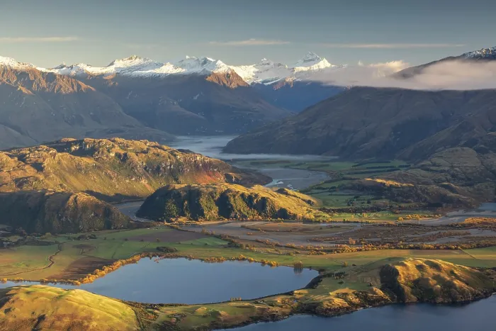 Framed Print : View over Lake Wanaka to the Matukituki Valley and Mount Aspiring, Otago, South Island, New Zealand. Autumn (May) 2025