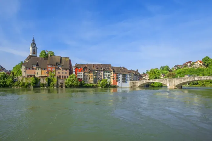 Framed Print : View at Laufenburg with river Rhine, Canton Aargau, Switzerland Framed Print : View at Laufenburg with river Rhine, Canton Aargau, Switzerland