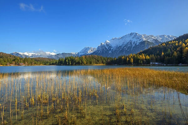 View on Lautersee and Karwendel, Mittenwald, Bavaria, Germany