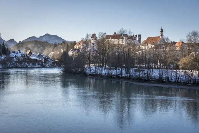 Framed Print : View from the Lech Bridge to the old town of Fuessen, Allgaeu, Bavaria, Germany Framed Print : View from the Lech Bridge to the old town of Fuessen, Allgaeu, Bavaria, Germany